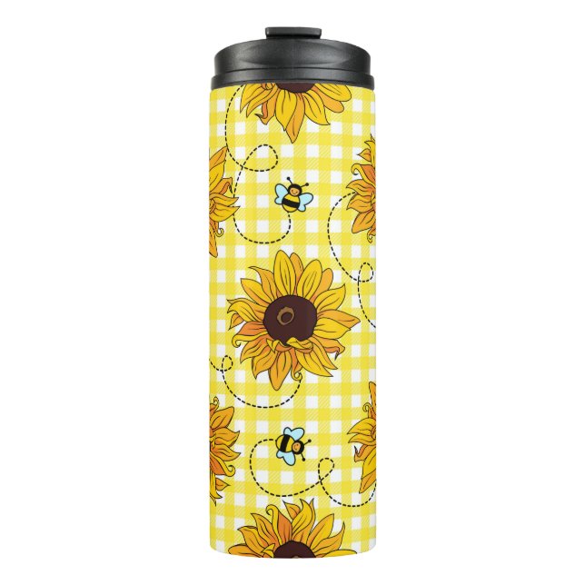 Termo Abejas y girasoles a cuadros (Anverso)