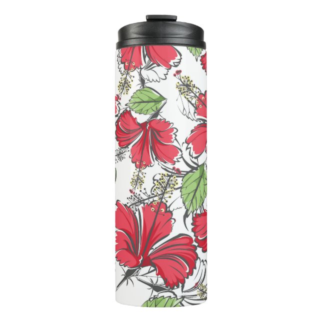 Termo Abraza los trópicos con el patrón de hibiscos vint (Anverso)