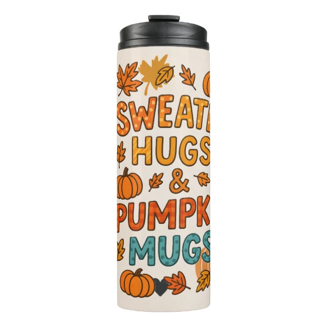 Termo Abrazos de sudadera y tazas de calabaza Tipografía (Anverso)