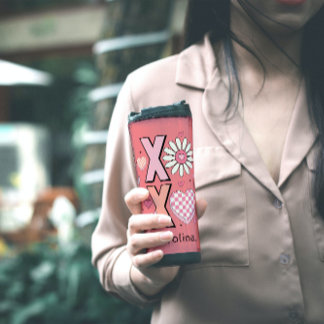 Termo Abrazos y besos XOXO de amor rosado en El día de S