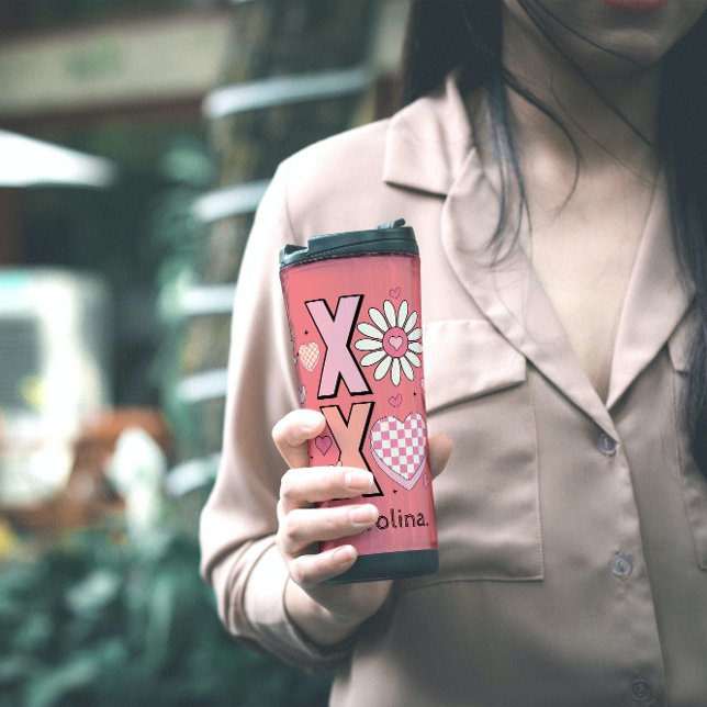 Termo Abrazos y besos XOXO de amor rosado en El día de S (Subido por el creador)