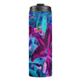 Termo Abstracto púrpura y rosa caliente Flores de lirio 