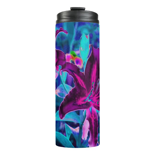 Termo Abstracto púrpura y rosa caliente Flores de lirio  (Anverso)