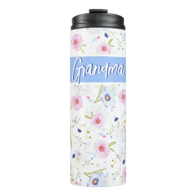 Termo Abuela personalizada Hermosa Floral Azul rosa (Anverso)