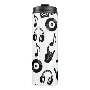 Termo Accesorios musicales: Patrón de cosecha monocromo.