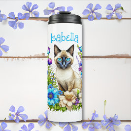 Termo Acuarela Ai personalizada gato siamés en flores