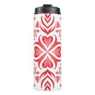 Termo acuarela arabesca roja: patrón ornamental.