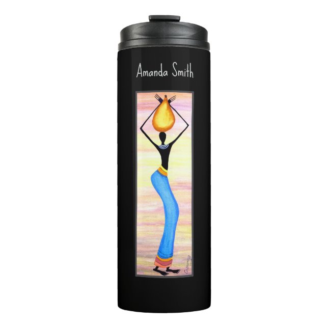 Termo Acuarela, arte africano, mujer elegante (Anverso)