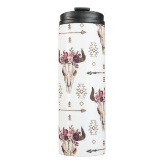 Termo acuarela Boho: flechas, patrón de cráneo.