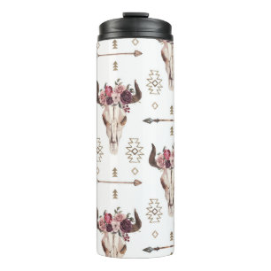 Termo acuarela Boho: flechas, patrón de cráneo.