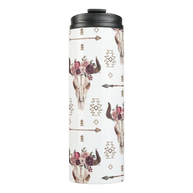 Termo acuarela Boho: flechas, patrón de cráneo. (Anverso)