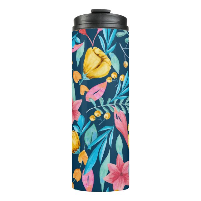 Termo acuarela botánica: flores, hojas adornadas. (Anverso)