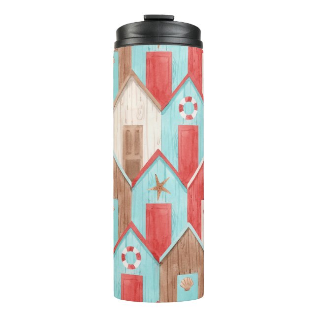 Termo acuarela de la casa de la playa: patrón retro. (Anverso)