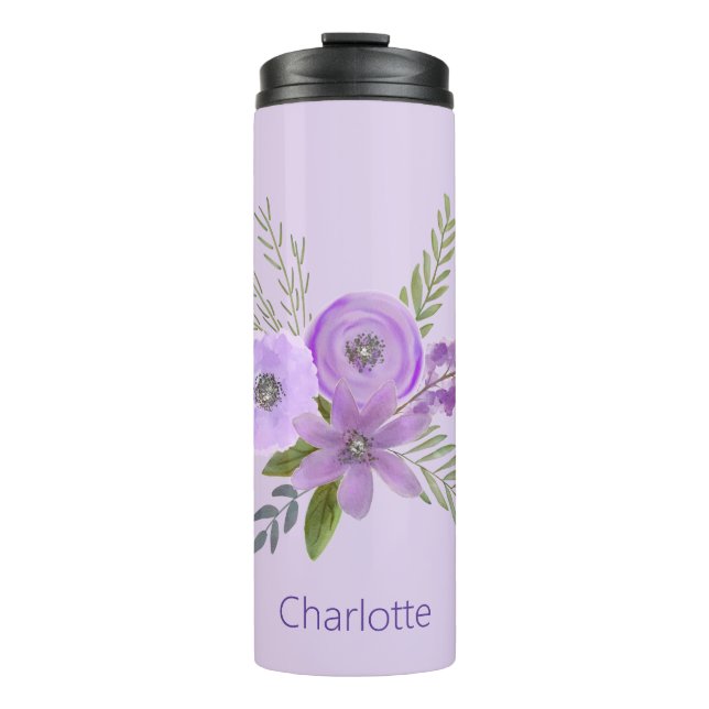 Termo Acuarela De Lavanda Violeta Floral Personalizada (Anverso)