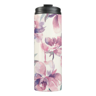 Termo acuarela de peonies: fondo floral sin fisuras.