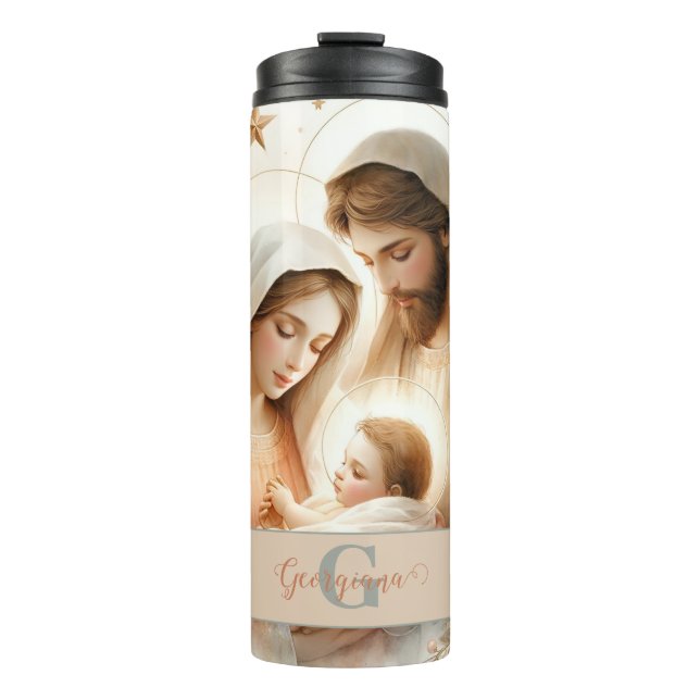 Termo Acuarela Floral Personalizada Bebé Jesús Natividad (Anverso)