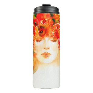 Termo Acuarela hermosa mujer con ropa de cama