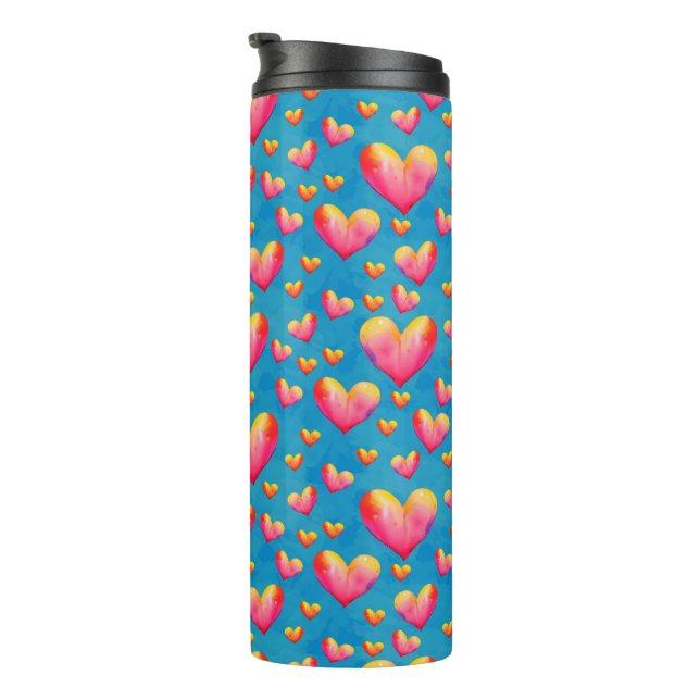 Termo Acuarela multicolor Corazón Tumbler térmico (Rotado hacia la derecha)