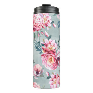 Termo Acuarela patrón sin fisuras de peonía y flor fl