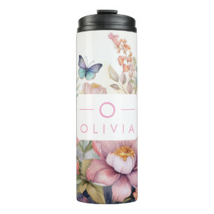 Termo Acuarela personalizada con nombre y monograma