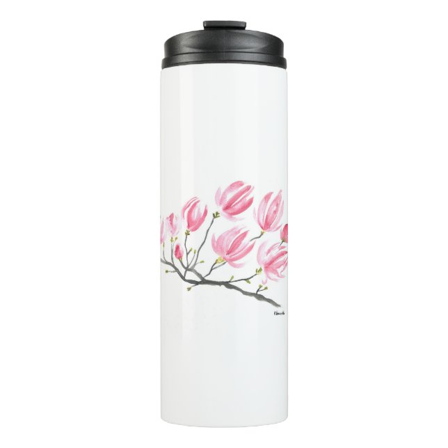 Termo Acuarela Pink Magnolia Naturaleza Botánica Floral (Anverso)