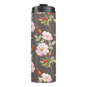 Termo Acuarela Rosa de perro: Patrón floral oscuro