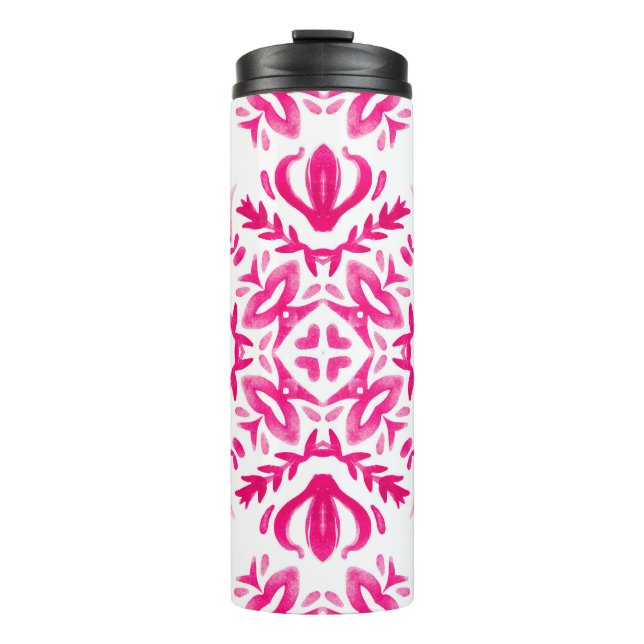 Termo acuarela rosa: diseño geométrico de baldosas. (Anverso)