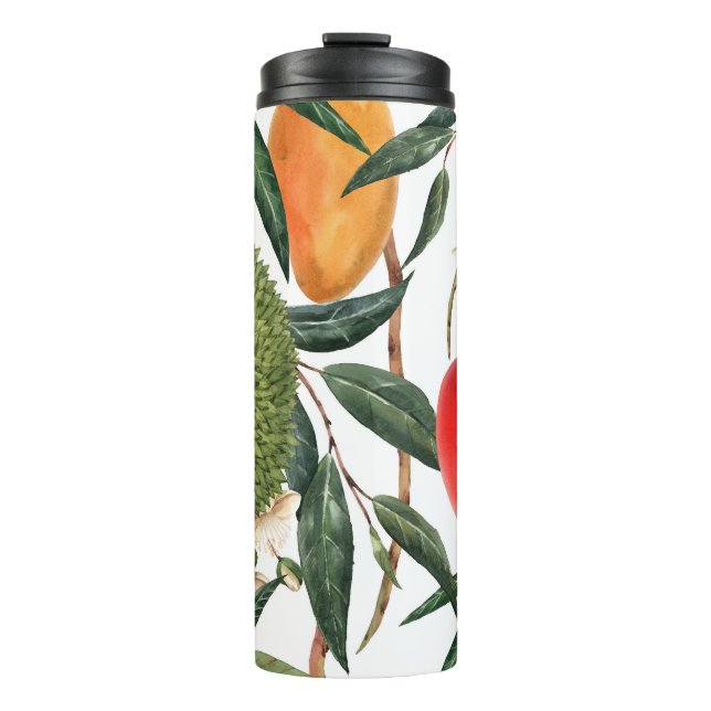Termo Acuarela tropical durión, patrón de mango. (Anverso)