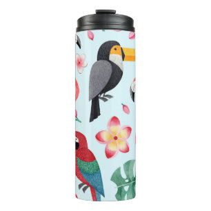 Termo Acuarela Tropical: Fusión De Flor De Ave.