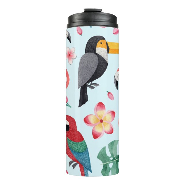 Termo Acuarela Tropical: Fusión De Flor De Ave. (Anverso)