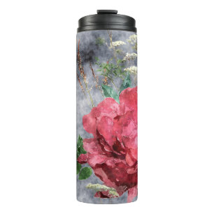 Termo acuarela vintage colorido floral inoxidable pa