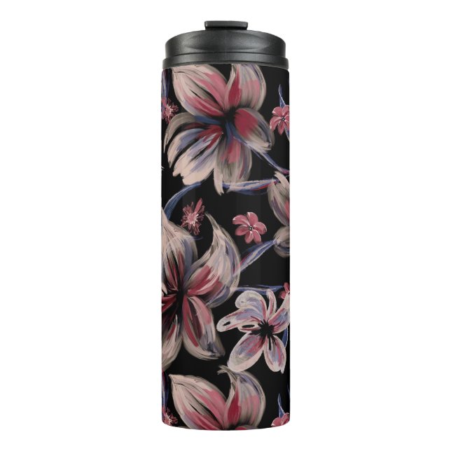 Termo Acuarelas Crimson Floral sobre negro (Anverso)