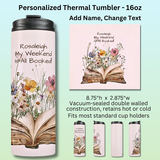 Termo Add Name, Watercolor Book & Flowers, Pink (Subido por el creador)