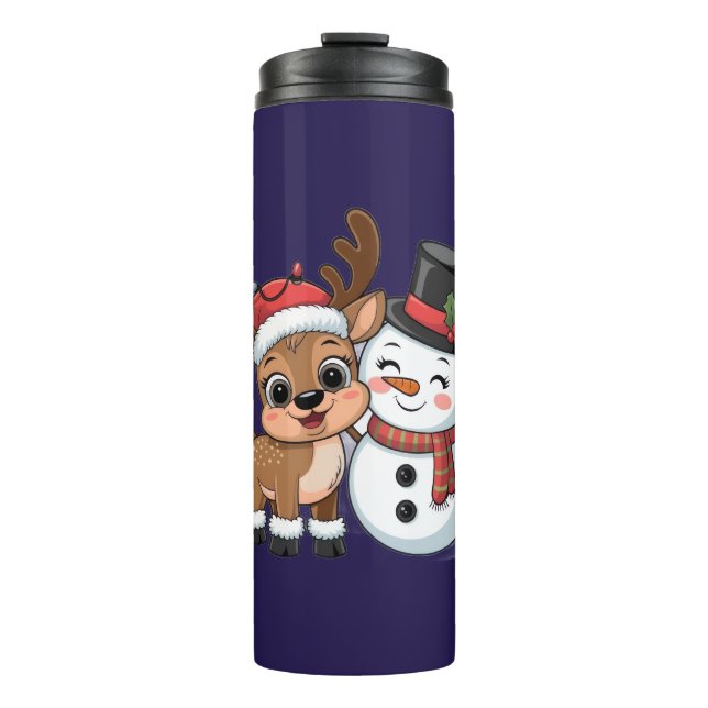 Termo Adorable Reno de Navidad & Muñeco de Nieve (Anverso)
