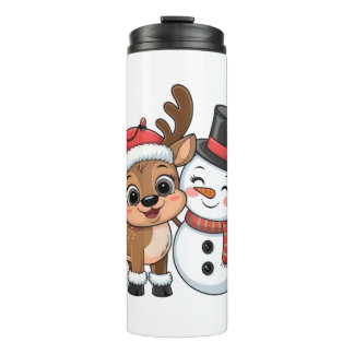 Termo Adorable Reno de Navidad & Muñeco de Nieve