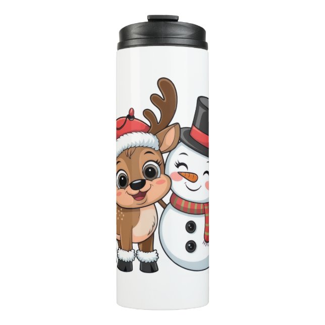 Termo Adorable Reno de Navidad & Muñeco de Nieve (Anverso)