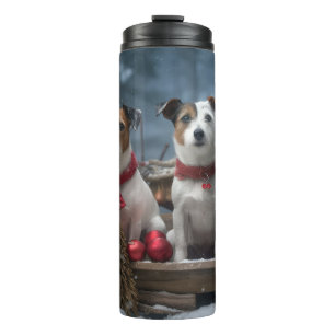 Termo Adorno de Navidad de Trineo Nevado Jack Russell