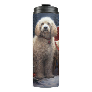Termo Adorno de Navidad Poodle Snowy Sleigh