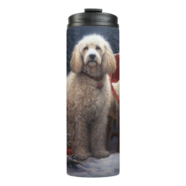 Termo Adorno de Navidad Poodle Snowy Sleigh (Anverso)