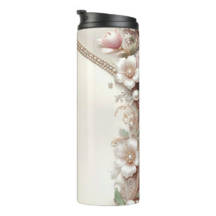 Termo Adornos florales y perlas