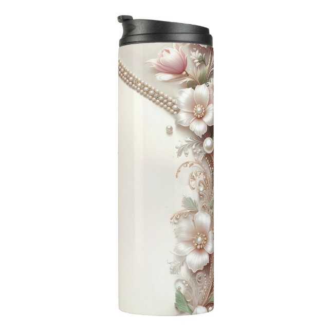 Termo Adornos florales y perlas (Rotado hacia la derecha)
