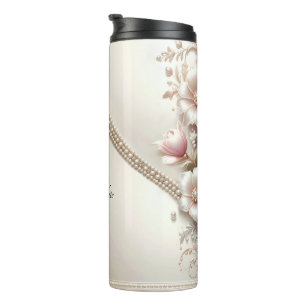 Termo Adornos florales y perlas