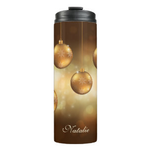 Termo Adornos Navideños Amarillo Dorado Con Nombre Perso