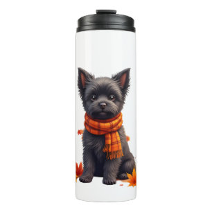 Termo Affenpinscher con corazón hecho de hojas de otoño