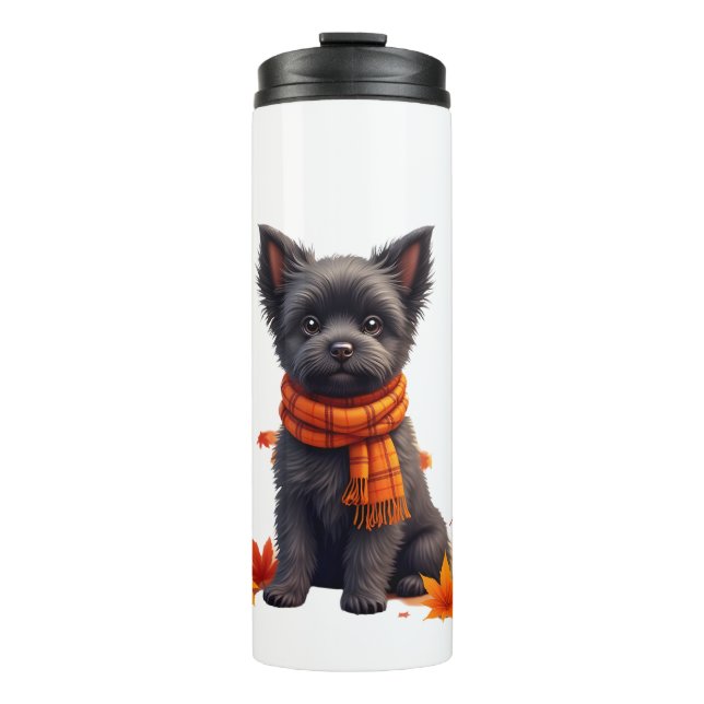 Termo Affenpinscher con corazón hecho de hojas de otoño (Anverso)