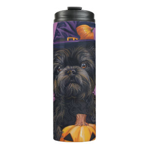 Termo Affenpinscher Falloween Bruja y calabaza