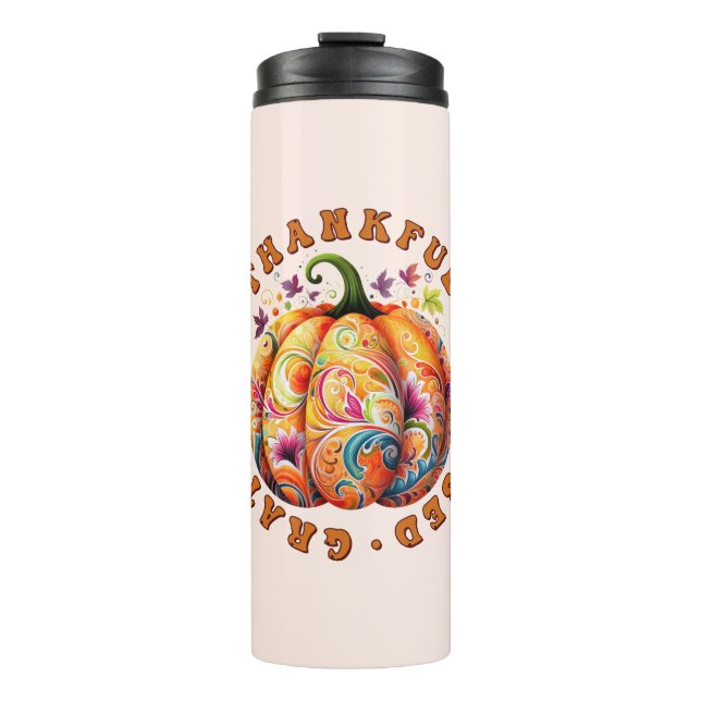 Termo Afortunada, bendecida calabaza floral (Anverso)