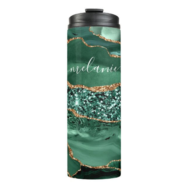Termo Agitar Marble Verde Nombre personalizado Tumbler t (Anverso)