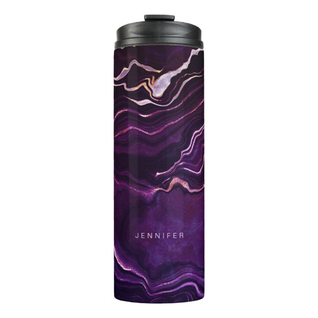 Termo Agitar nombre personalizado geode morado oscuro (Anverso)