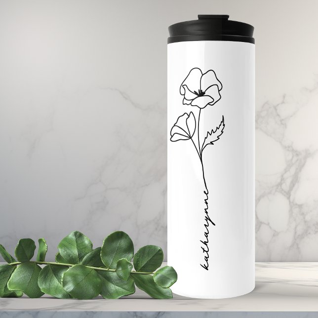 Termo Agosto Cumpleaños Mes Flor de Nacimiento de Adormi (August Birthday Month Poppy Birth Flower Thermal Tumbler)